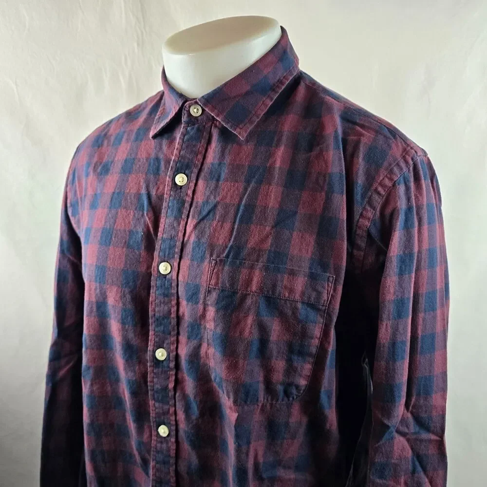 Banana Republic Shirt Mens Large Red Blue Plaid Button Up Long Sleeve Untucked